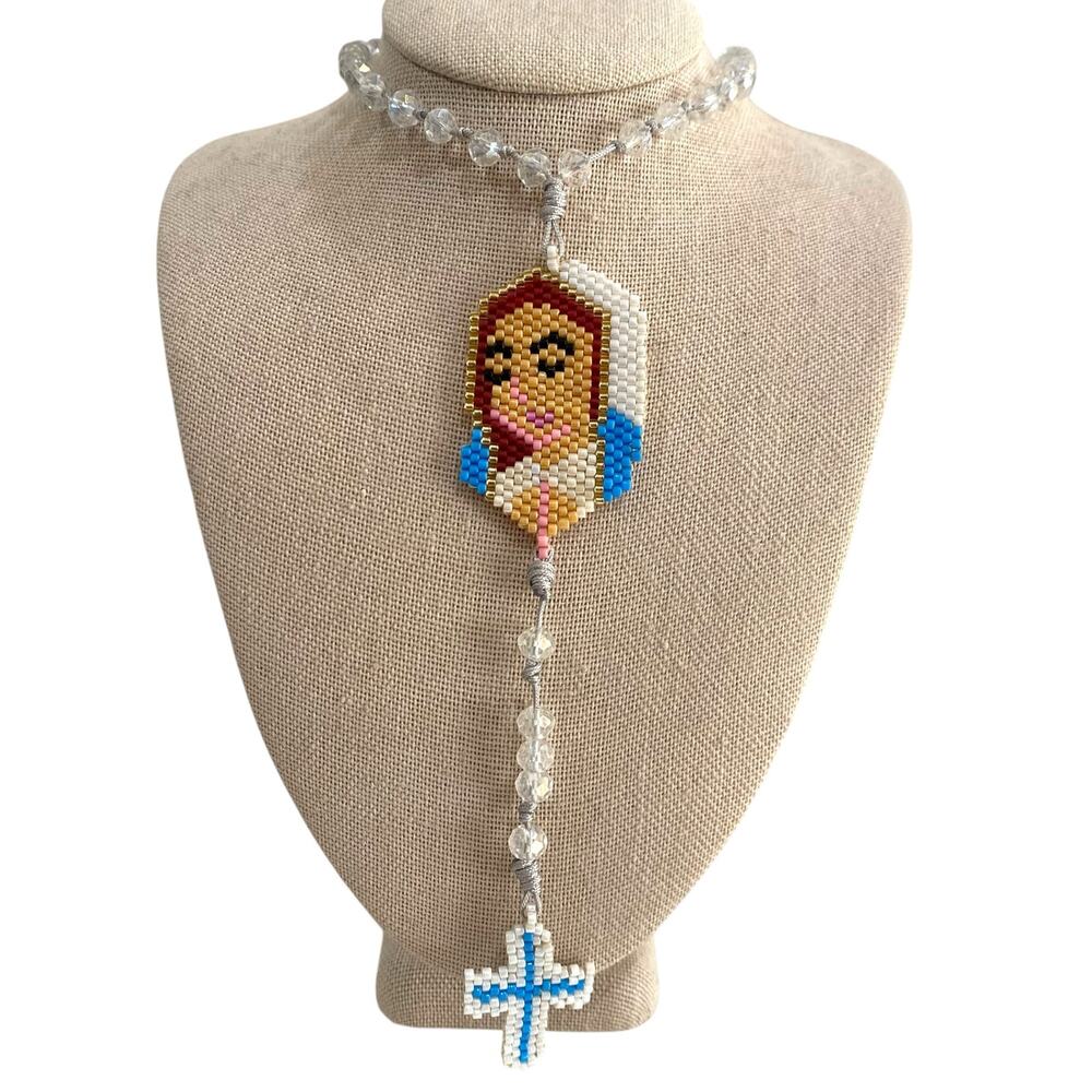 Handmade beaded Virgin Mary Rosary with Angels Beautiful Catholic Christian Gift